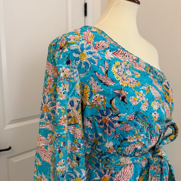 Hemant and Nandita Floral One Shoulder Cotton Eyelet Mini Dress Size Large - Picture 8 of 14